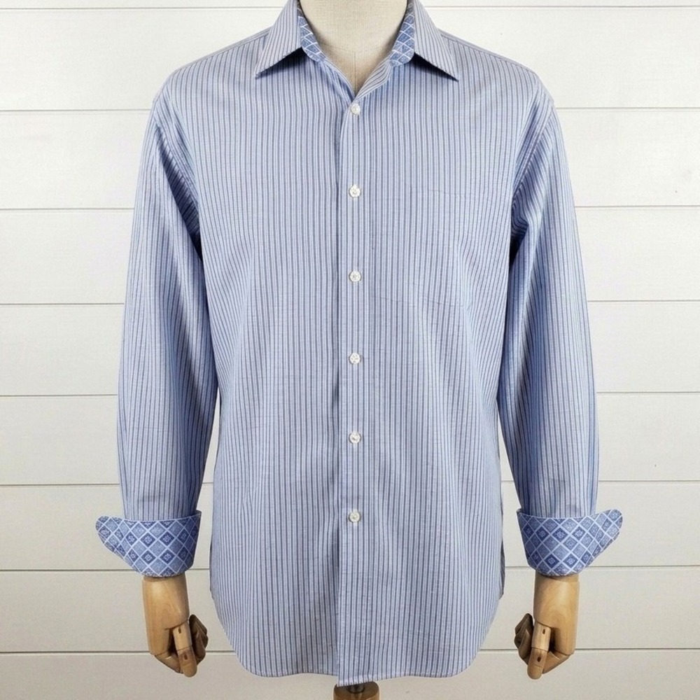 Egara Dress‎ Shirt Blue Striped Non-Iron Classic Fit Button Down 2X
